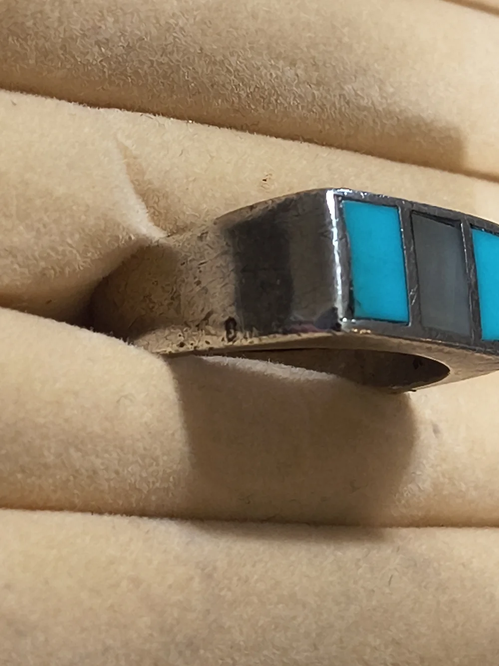 Turquoise & MOP Inlay Sterling Navajo Native American Signet Style Ring Sz 10.5